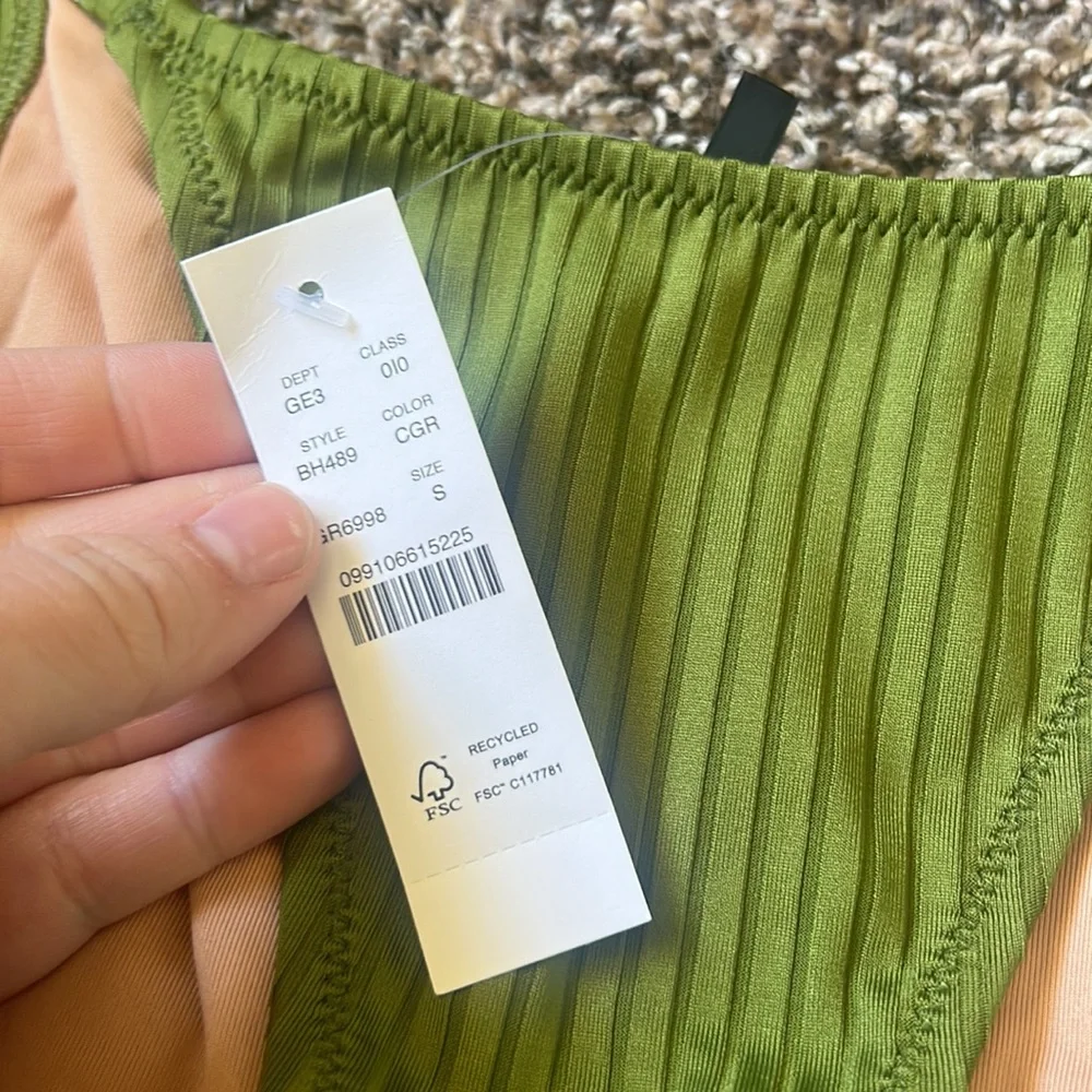 NWT J. Crew Green Wide Rib Curved-Waist Cheeky String Swim Bottoms Only S